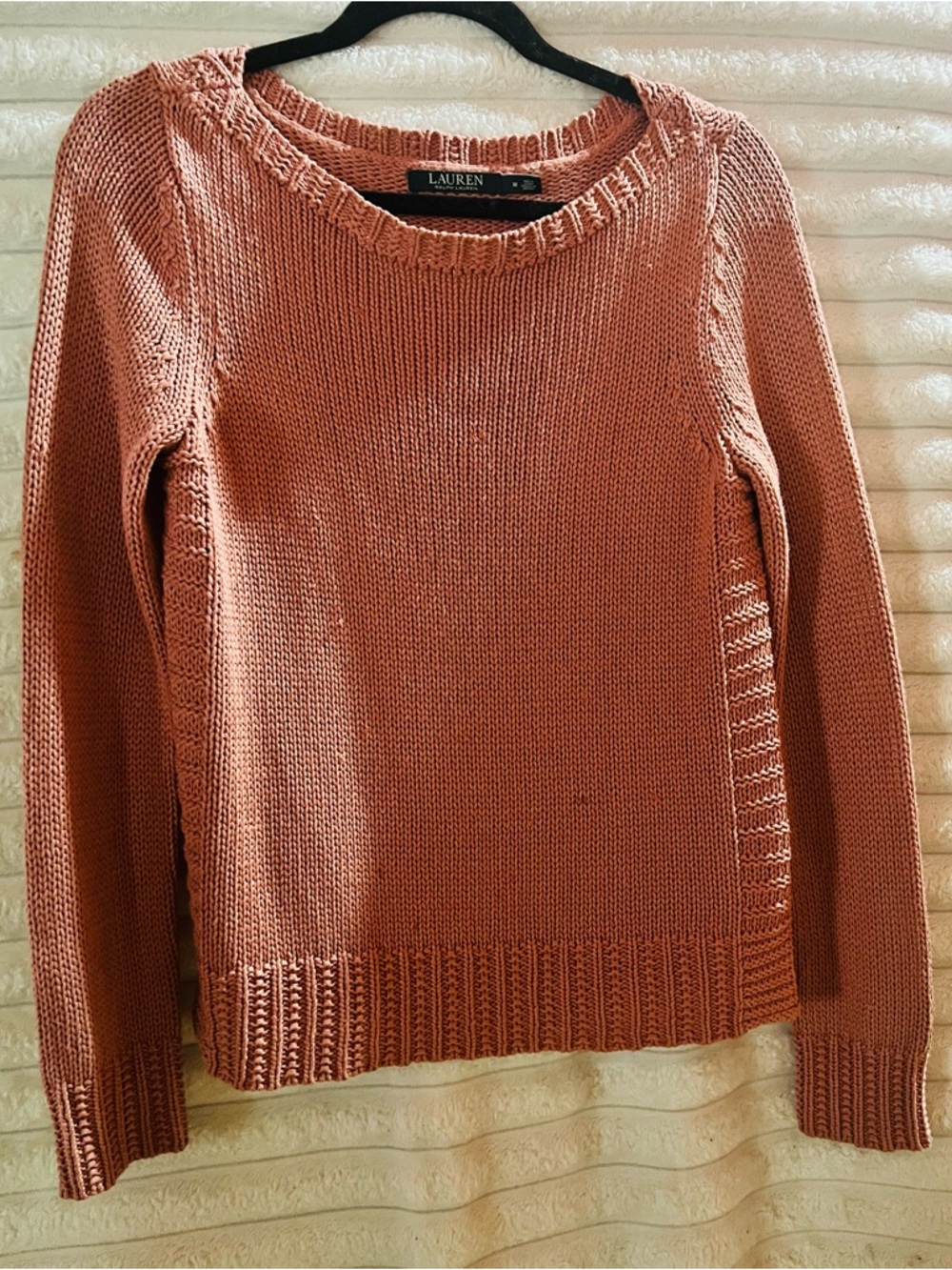 Ralph Lauren Rosewood Cotton Crewneck Sweater Pink Womens L